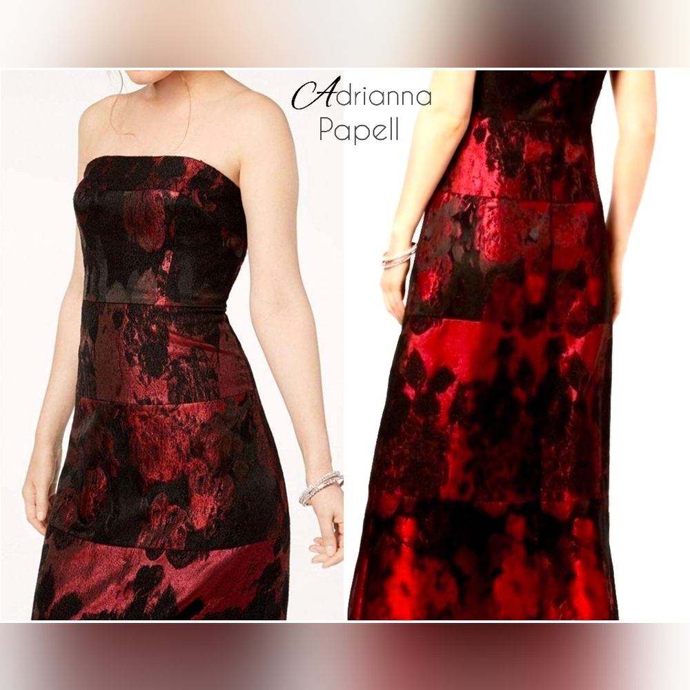 Adrianna Papell Cardinal Strapless Dress in Red and Black Size 4